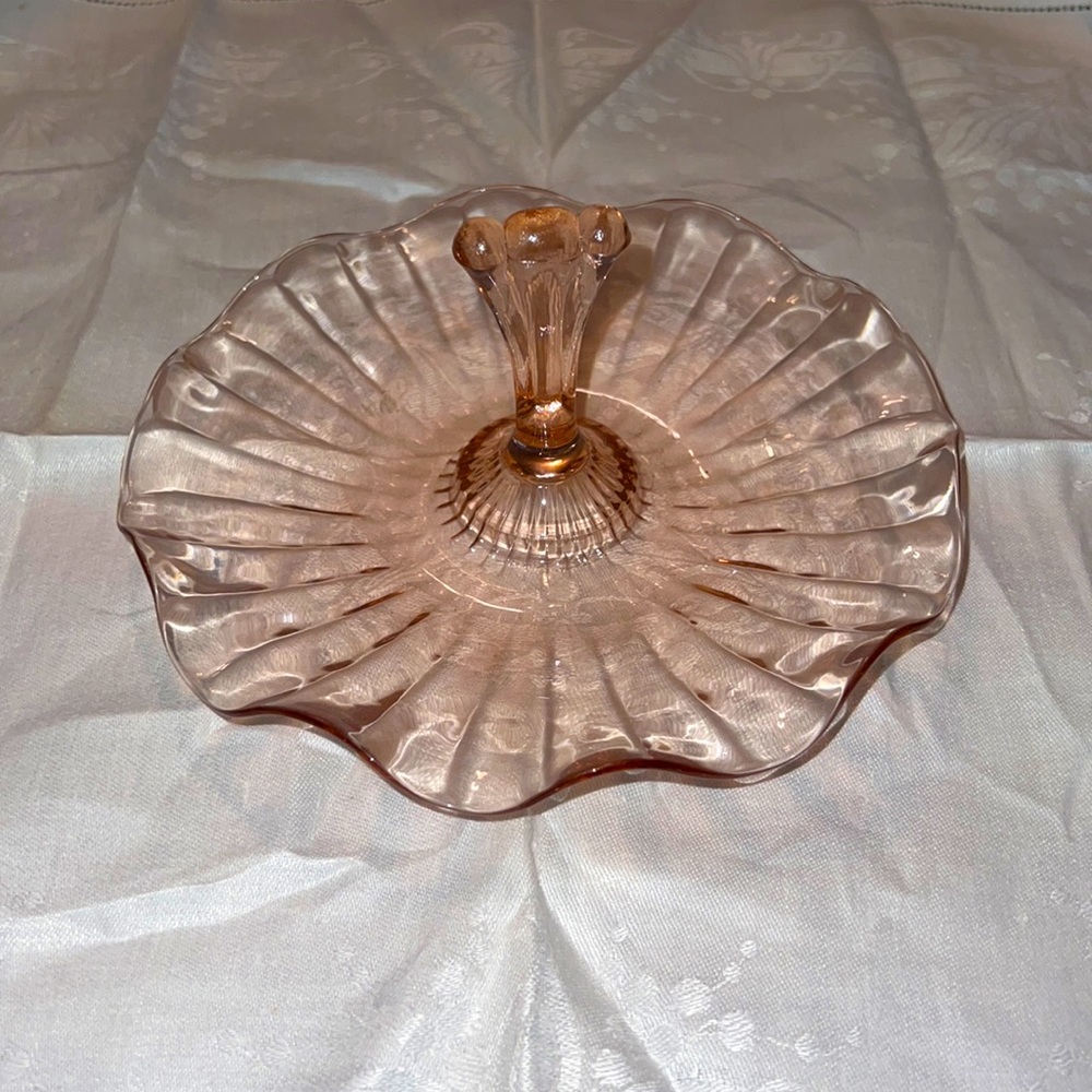 Anchor Hocking vintage rustic pink depression glass trinket gray candy tray